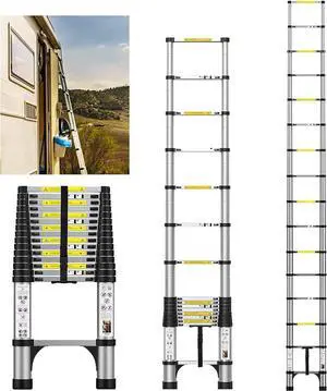 15.5FT Telescoping Ladder, Aluminum Extension Ladder w/Triangle Stabilizers, 330lbs Capacity Retractable Ladder, Expandable Telescopic Ladder for Home, Outdoor (15.5FT,Silvery)