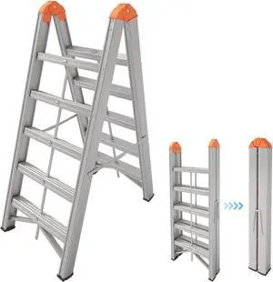 Aluminum Ladder, Foldable Twin Front Ladder, Collapsible A Frame 5-Step Ladder, Compact Step Stool with Wide Anti-Slip Pedal, Aluminum Portable Lightweight Ladder, EN131, 330lb Capacity