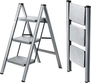 XinSunho 3 Step Ladder, Folding Step Stool with Anti-Slip Wide Pedal, Portable Sturdy Steel Ladder 3 Steps, 330lbs Safety Kitchen & Household Ladder