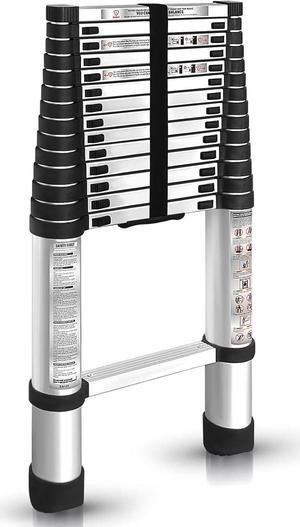 findmall 14.5FT / 4.4M Aluminum Telescopic Ladder Folding Step Inward Sliding Retraction Extension Ladder Multi-Use Non-Slip Collapsible Ladder Telescoping Ladders