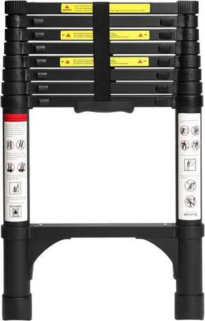 BOCOM 8.5 FT Aluminum Telescoping Ladder, Lightweight Multi-Purpose Collapsible Extension with 2 Triangle Stabilizers, Heavy Duty 330 lbs Max Capacity, Ideal for Home, RV, and Outdoor Work Black