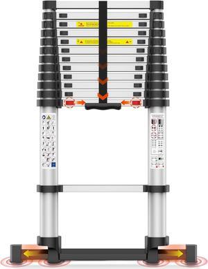 12.5FT Telescoping Ladder, Collapsible Ladder with Bottom Stabilizers, Slow Descent, and One-Key Retraction
