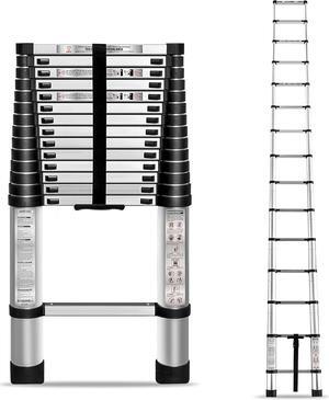 14.5 FT Telescoping Ladder 330 lbs Capacity Heavy Duty Aluminum Extendable Ladder Collapsible Locking Mechanism for Attic Household Use Outdoor Work