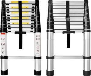 WFLNHB 12.5 FT Telescoping Ladder One Button Retraction Aluminum Extension Ladder Collapsible Ladder Suitable for Outdoor or Indoor