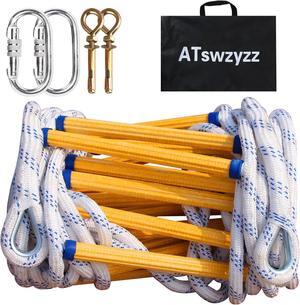 Emergency Fire Escape Ladder,Flame Resistant Safety Rope Ladder with Hooks10FT/13FT/16FT/26FT/32FT/49FT,Fast to Deploy,Easy to Store Withstand Weight up to 2000 pounds(26FT)