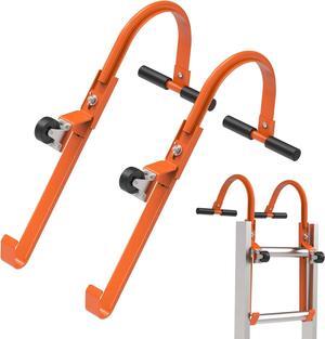 Ladder Roof Hook 2 Pack with Wheel Heavy Duty Steel Ladder Stabilizer, Roof Ridge Extension, Wheel Rubber and Rubber Grip T-Bar for Damage Prevention, for Damage Prevention,Able to Bear 500 Pounds