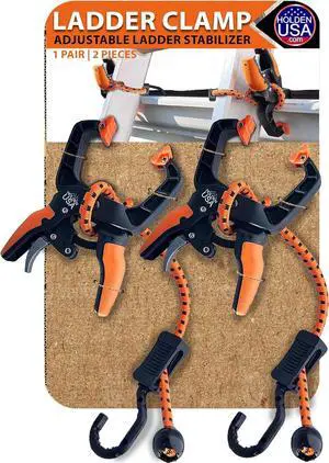 Ladder Clamp - Ladder Stabilizer Clip  Secure Ladder Safety Clamp for Roof, Gutters, and Wall Prep  Durable Ladder Support Cord for Roofing and Gutter Tasks (Pair / 2 Units)