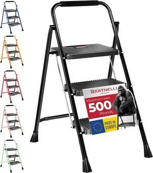 Bartnelli Pro Luxury Step Ladder | European Made 3 Step Foldable Step Stool for Home | Rock-Solid 500 lb Capacity,Built to Last with Highest-Grade Sturdy Steel Construction,Soft Handle, Anti-Slip Feet
