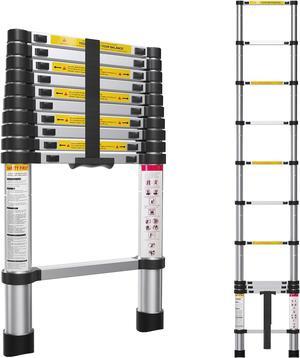 12.5FT Telescoping Ladder- Multi-Purpose Aluminum Extension Ladder Adjustable Compact Ladder for Household, RV, Outdoor, 330lbs Max Capacity