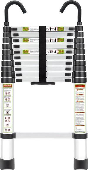 Telescopic Ladder, 10.5FT RIKADE Aluminum Telescoping Ladder with Non-Slip Feet and Stable Hook, Portable Extension Ladder for Household and Outdoor Working, 330lb Capacity