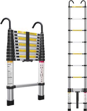 10.5ft Telescoping Ladder, Multi-Purpose Collapsible Ladder with Hook, Aluminum Extension Ladders for Home, Folding Telescoping Ladder for RV, Attic, Daily Use at Home, 330 lbs