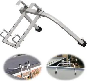 Ladder Stabilizer for Roof, Toovem Ladder Hook Accessory for Roof Gutter, Wall Ladder Standoff, Heavy Duty Roof Ladder with Non-Slip Rubber, Adjustable, Easy Use, Silver