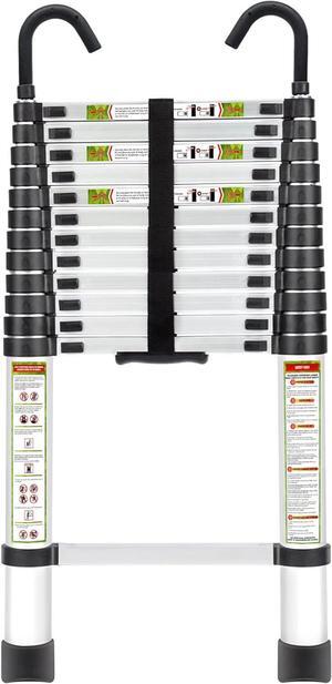 Telescopic Ladder, 12.5FT RIKADE Aluminum Telescoping Ladder with Non-Slip Feet and Stable Hook, Portable Extension Ladder for Household and Outdoor Working, 330lb Capacity