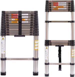 Newest Stainless Steel Telescoping Ladder 10.5FT Heavy Duty Telescopic Extension Ladder Portable Collapsible Ladder 330lb Max Load for Home Maintenance Window Cleaning Garden Work Access Attic Loft
