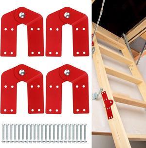 Tandefio 4 Pcs Attic Ladder Hinge Herringbone Ladder Tie Rod with Anti Slip Screws Red Attic Ladder Accessories Step Ladder Hinge Replacement Kit