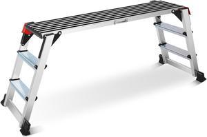 Work Platform Two Step Ladder, 50"×12"×27" Aluminum Platform, Heavy Duty Folding Work Bench Non-Slip 330 lbs Load Capacity for Washing Vehicles, Cleaning, Painting