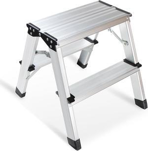 2 Step Ladder, Small Aluminum Folding Step Stool 330lbs, Lightweight Two Step Stool Dual-Sided with Widen Pedals by Glosiory, Portable Solid Handy Stool for Home, Kitchen, RV, SUV, Garage