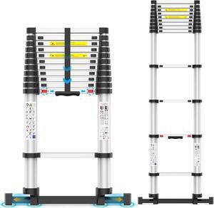 15.5FT Telescoping Ladder, Collapsible Ladder with Bottom Stabilizers, Slow Descent, and One-Key Retraction