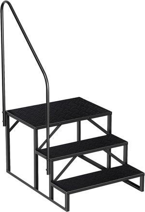 Step Ladder, Step Stool with Handle, Heavy Duty Pool Ladder Above Ground 660Lbs, Camper Steps Outdoor Steps RV Stairs for Reaching High, Portable Home Stairs for Travel Trailer (3 Step, Single Handle)