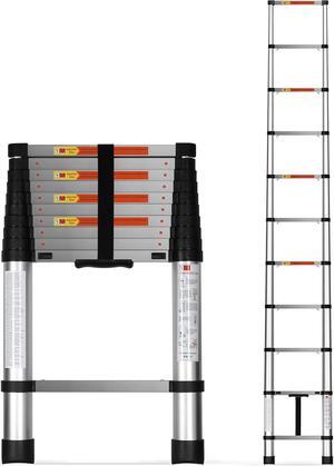 Simple Deluxe Telescoping Ladder 10.5FT Aluminum One-Button Retraction Extension System for Indoor and Outdoor Use, 330lb Load Capacity