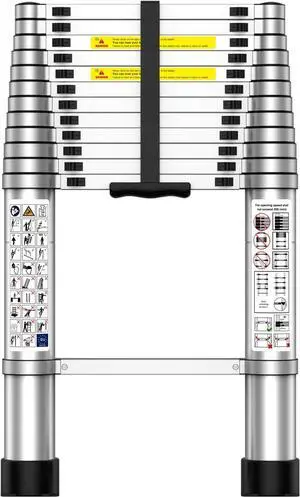 Telescoping Ladder,12.5 FT Extension Ladder, Heavy Duty 330lbs Max Capacity, Multi-Purpose Collapsible Ladder for RV or Outdoor Work
