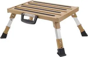 Aluminum RV Steps, 4-Level Adjustable Folding Step Stool with Non-Slip Rubber Feet, Non-Slip Fluorescent Strip Platform Rv Accessories, Supports Up to 1000 lbs - Gold