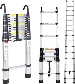 16.4FT Aluminum Telescoping Ladder with Detachable Hooks, Heavy Duty Folding Ladder Adjustable Height, 330lbs Load Capacity, EN131 Standard, Portable Extension Collapsible Ladder