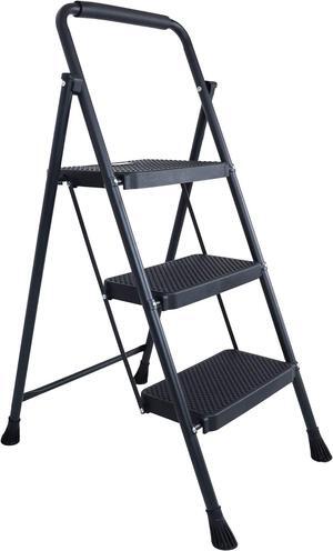 Elevon Folding Step Stool with Wide Anti-Slip Pedal, 330lbs Sturdy Steel Ladder, 3-Step