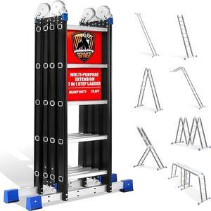 Step Ladder, Bryner 19.6ft 7 in 1 Folding Ladder Multi-Purpose Aluminium Extension Ladder Adjustable Telescoping Foldable Ladders 330lbs