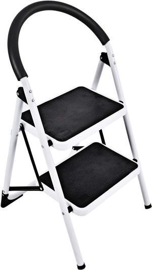 Goplus Step Ladder, Heavy Duty Folding 2 Step Ladder Step Stool with Handgrip and Wide Anti-Slip Platform Sturdy HD Construction, 330lbs Capacity Black