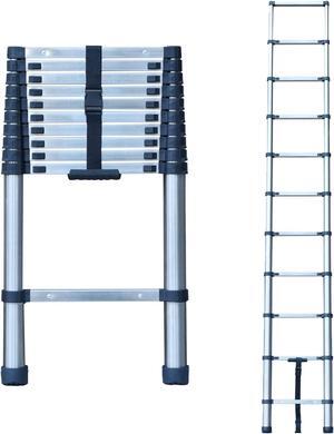 Telescoping Ladder, 10 FT Stainless Steel Extension Ladder for Home, Collapsible Ladders 330 Lb Max Capacity, Multi-Purpose Telescopic Ladder for Roof Ceiling, Household Daily, EN131 Certificated