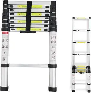 Telescoping Ladder 8.5ft Aluminum Folding Ladder 330lbs Max Load Lightweight Portable DIY Ladder for Home, Office, Folded Height 2.36ft Space Saving Multi-Purpose Straight Extension Ladder