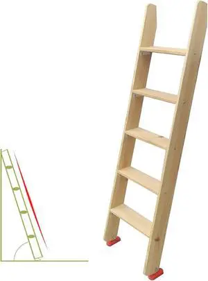 60Inch 150cm Wood Non Slip Bed Ladder, Indoor Loft Bed/Dorm Room Rv Bed Wooden Step Ladder with 5 Wide Tread, Adult Elderly Kids Safety Railing Ladder (Size : 5 Step (1.5m/59in/5ft))