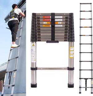Telescoping Ladder 10.5FT Stainless Steel Heavy Duty Extension Collapsible Compact Ladder Adjustable Height 3.2M Attic Ladder Easy to Carry for Home Use Roof RV Outdoor EN131 Standard 330lb Max Load