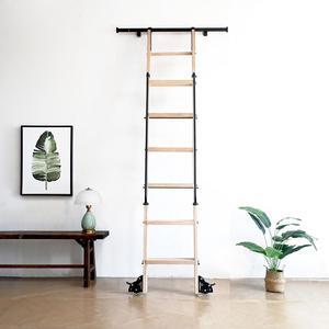 12FT Hook on Sliding Library Ladder Hardware Kit,Telescoping Upper Hook,Bottom Brake Roller, Rustic Black Finish(No Ladder)