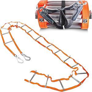 25Ft Fire Escape Ladder with 2 Heavy Hooks, 3 Story Emergency Fire Ladder with Aluminum Anti-Slip Rungs for Kids and Adults, Reusable Portable Safety Ladder for Windows and Balcony