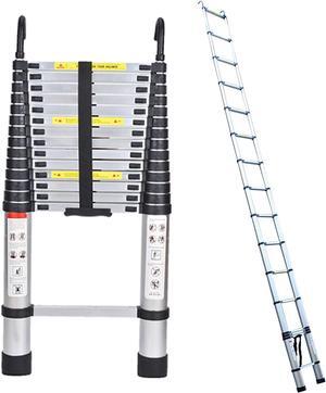 14.5FT Telescoping Ladder Telescopic Ladder Extension Ladder Collapsible Ladder Heavy Duty Aluminum Attic Ladder with 2 Detachable Hooks Non-Slip Mutipurpose for Home Roof RV Outdoor Max Load 330LBS