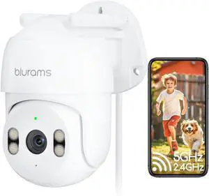 blurams 2K Outdoor Camera Wired, 5GHz/2.4GHz Wi-Fi Cameras for Home Security Outside with 360° PTZ, Color Night Vision, Motion Detection Tracking, Two-Way Audio, IP66 Weatherproof, Works with Alexa