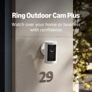 Introducing Ring Outdoor Cam Plus, Battery  Wide-Angle 2K Video with Ring Vision, Low-Light Sight for full-color night vision, Mount-Anywhere Versatility, White