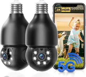 Light Bulb Security Camera Outdoor 2K,5G&2.4G WiFi Security Cameras Wireless Outdoor Indoor,360°Bulb Cameras for Home Security 2 Pack,Motion Detection and Alarm,Two-Way Talk,Color Night Vision