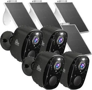 4pcs Wireless Security Cameras Outdoor,5G/2.4G Solar Cameras, 2K Battery Powered Surveillance Cameras for Outdoor Use, Color Night Vision, AI Detection, 2-Way Talk, IP65, SD/Cloud, Works Alexa