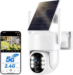 Solar Security Cameras Wireless Outdoor, 5G Solar Camera Outdoor Wireless, Battery Powered Wire-Free WiFi Cameras for Home Security, 360° PTZ, AI Human Detection, Color Night Vision, Work with Alexa