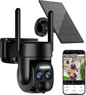 Uniter 4K Solar Security Cameras Wireless Outdoor, 5G/2.4G WiFi PTZ Camera Battery Powered, 360°View Home Security Systems with Color Night Vision/Spotlight Siren/PIR Sensor/Auto Human Tracking/IP66