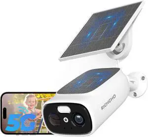 2.4G/5G WiFi Cameras for Home Security with Double Solar Panels, 2K Solar Security Cameras Wireless Outdoor, Color Night Vision , 2-Way Talk, Spotlight, Siren,IP66, Cloud/SD, AI Detection, W/Alexa
