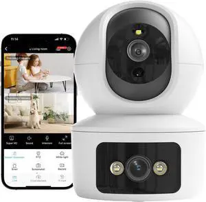 Security Camera, Dual Lens 2.4GHz & 5GHz WiFi Cameras for Home Security Indoor, Pet/Dog/Baby Camera, Security Camera Indoor with 360° Pan&Tilt, Motion Detection and AutoTtracking, Night Vision