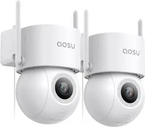 AOSU 2 Pack Wired Security Camera Outdoor - 3K Smart 24/7 Recording WiFi Camera for Home Security w/Sound Light Alerts, 360° View, Auto-Tracking, Camara de Seguridad para Casa (2.4Ghz WiFi Only)