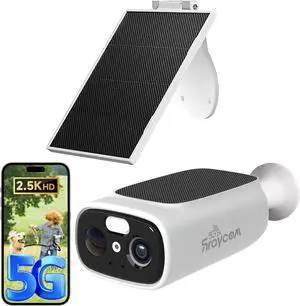 Rraycom 2.5K Solar Security Cameras Wireless Outdoor,Solar/Battery Powered Outdoor Security Camera,PIR Motion Detection,Two-Way Audio,Color Night Vision,Waterproof,2.4G/5Ghz WiFi,No Monthly Fee