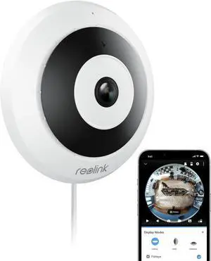 REOLINK WiFi Security Fisheye Camera, 2K+ 6MP 360° Panorama, 2.4/5GHz WiFi Indoor Wireless Security Camera, Person Motion Detection, Ceiling/Wall/Desk Mount, Supports up to 512GB microSD, FE-W (White)