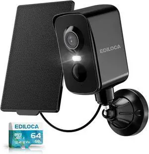 Security Camera Wireless Outdoor, 2K Pan Rotating 300° Solar Panel Battery Powered WiFi Camera with PIR Human Detection, Color Night Vision, 2-Way Audio, Alarm, Cloud/64GB Memory Card Storage