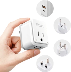 Ceptics 20W European Travel Plug Adapter, 2 USA Outlets, USB-C & USB-A Ceptics 20W European Travel Plug Adapter, 2 USA Outlets, USB-C & USB-A